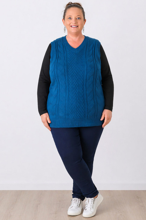 Plus Size Teal Cable Knit V Neck Vest