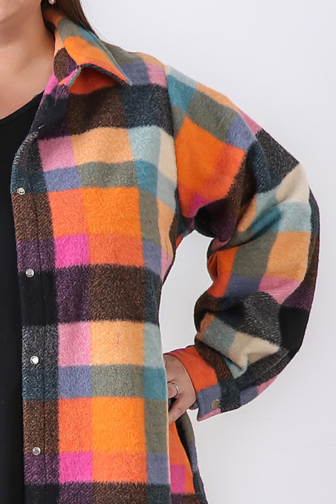 Plus Size Orange Check Winter Jacket - Curvaceous 