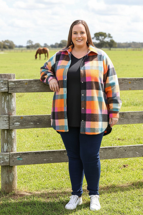 Plus Size Orange  check  Winter Jacket - Curvaceous 