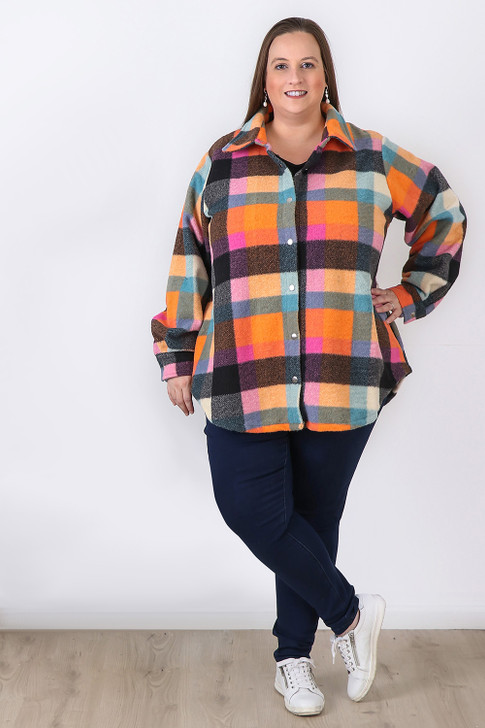 Plus Size Colourful Plaid Brushed Fleecy Winter Jacket Sizes 18 to 32