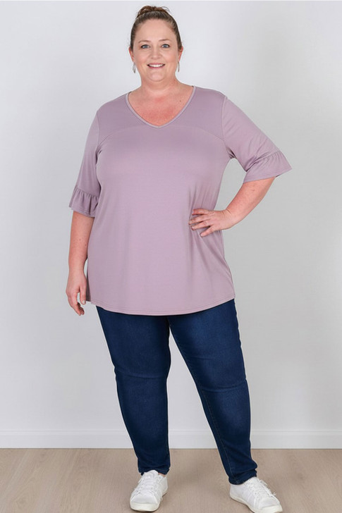 Plus Size Optional Hearts Lilac Bamboo Tee With Frill Sleeves