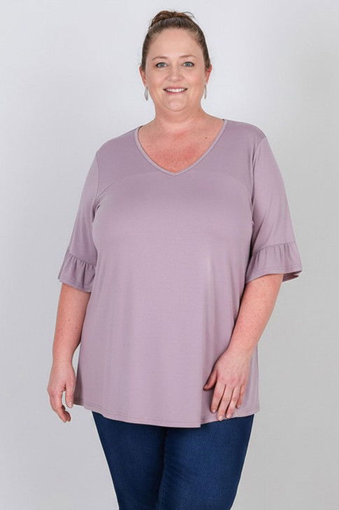 Plus Size Optional Hearts Lilac Bamboo Tee With Frill Sleeves