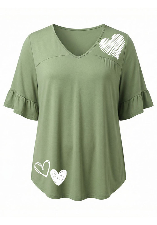 Plus Size Optional Hearts Sage Bamboo Tee With Frill Sleeves