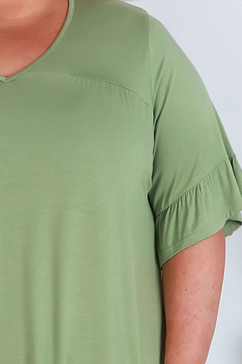 Plus Size Sage Bamboo Tee With Frill Sleeves