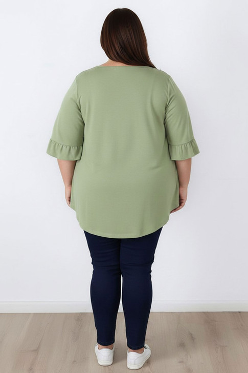 Plus Size Sage Bamboo Tee With Frill Sleeves