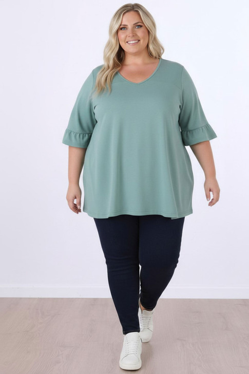 Plus Size Optional Hearts Eucalyptus Bamboo Tee With Frill Sleeves