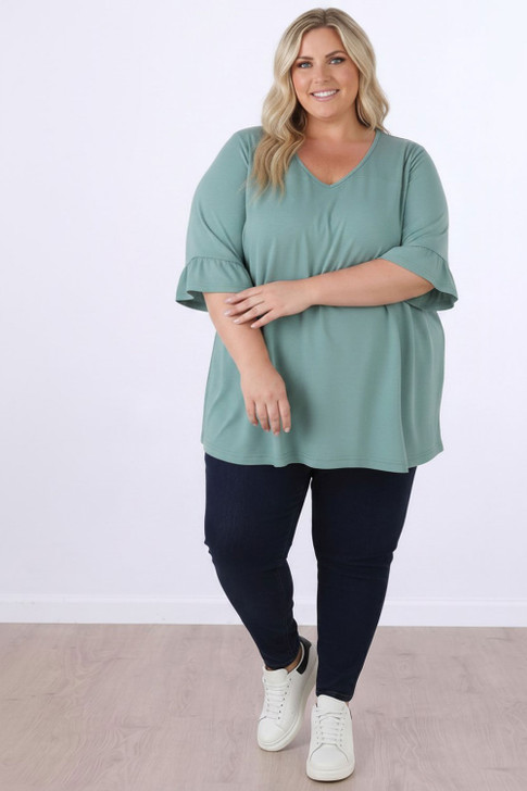Plus Size Optional Hearts Eucalyptus Bamboo Tee With Frill Sleeves
