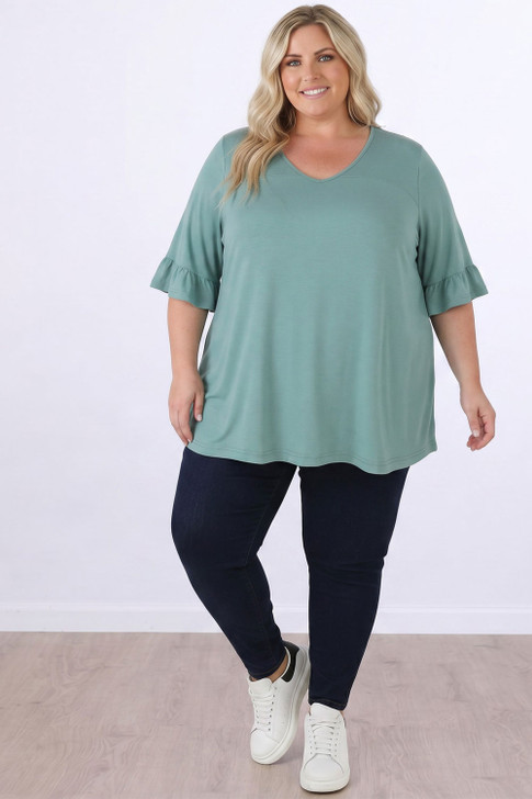 Plus Size Optional Hearts Eucalyptus Bamboo Tee With Frill Sleeves