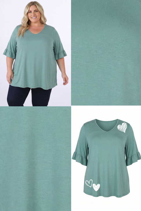 Optional Hearts Eucalyptus Bamboo Tee With Frill Sleeves