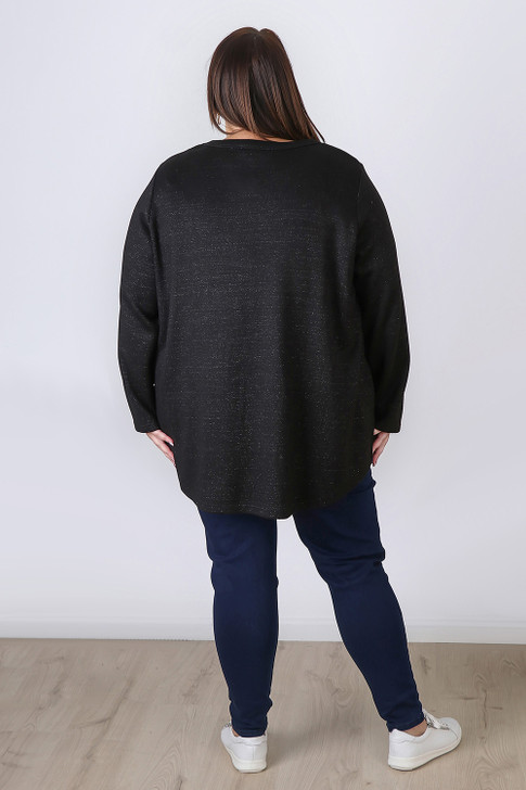 Plus Size Black Sparkle Long Sleeve Top