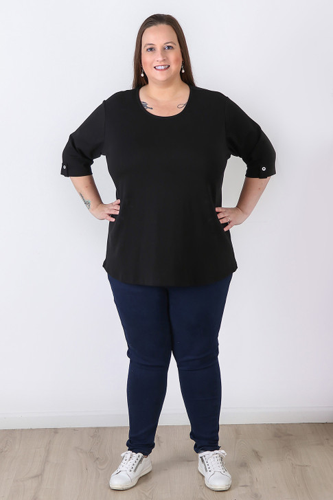 Plus Size Black Scoop Neck Cotton Stretch Top