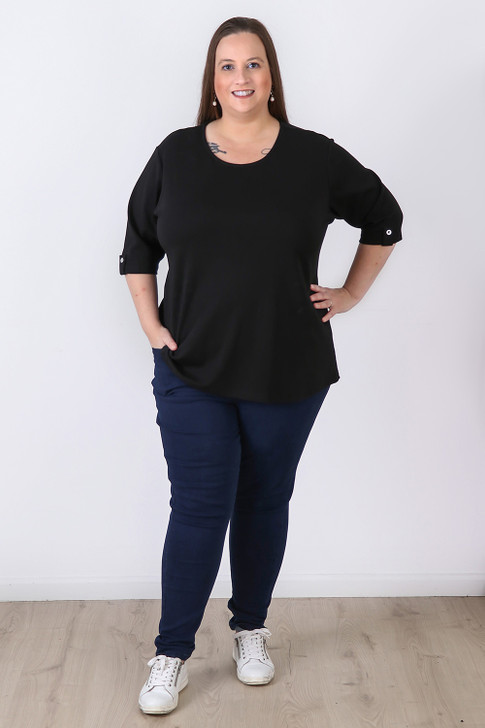 Plus Size Black Scoop Neck Cotton Stretch Top