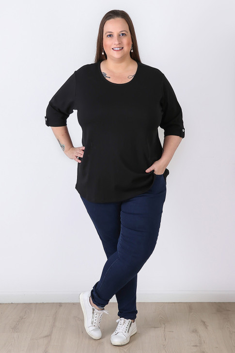 Plus Size Black Scoop Neck Cotton Stretch Top
