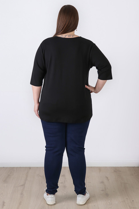Plus Size Black Scoop Neck Cotton Stretch Top