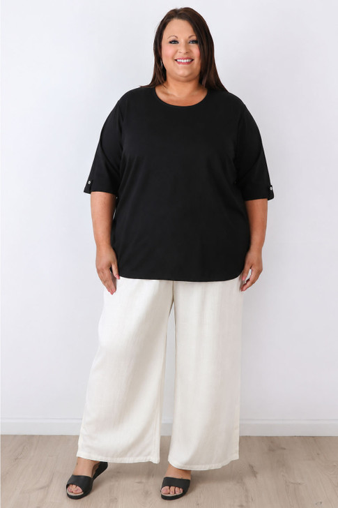 plus size Black Elbow Sleeve Stretch Cotton Top