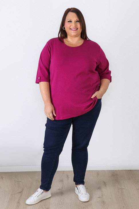 Plus Size Berry Scoop Neck Cotton Stretch Top