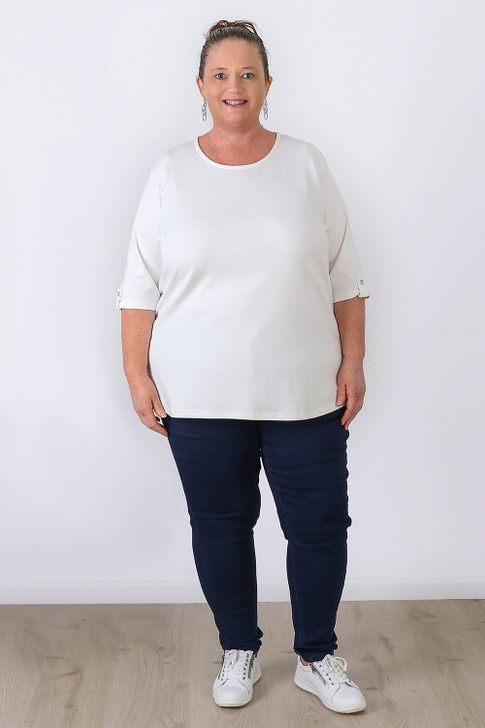 Plus Size White Scoop Neck Cotton Stretch Top