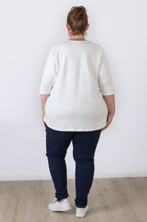 Plus Size White Scoop Neck Cotton Stretch Top