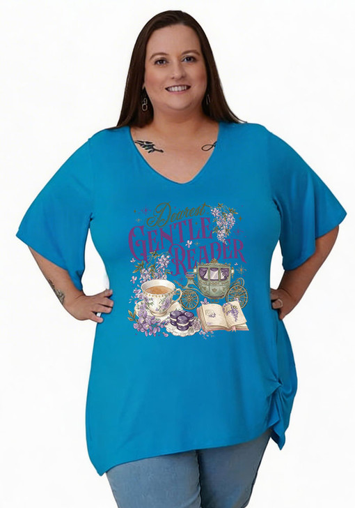 Plus Size Fun Sayings Blue Twist Side Top