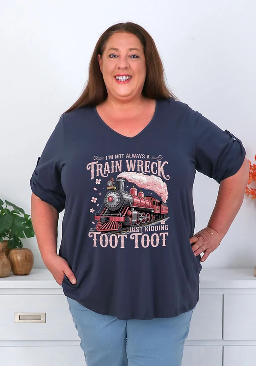 Plus Size Fun Sayings Navy Stretch Cotton Tee