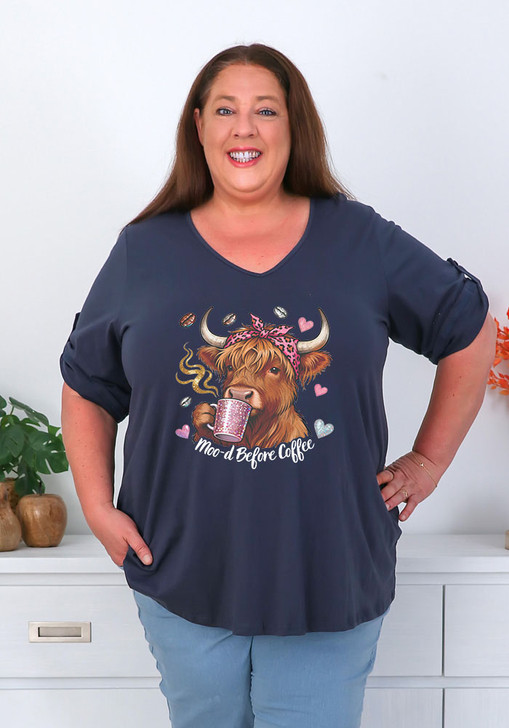 CUSTOM Fun Sayings Navy V Neck Cotton Top