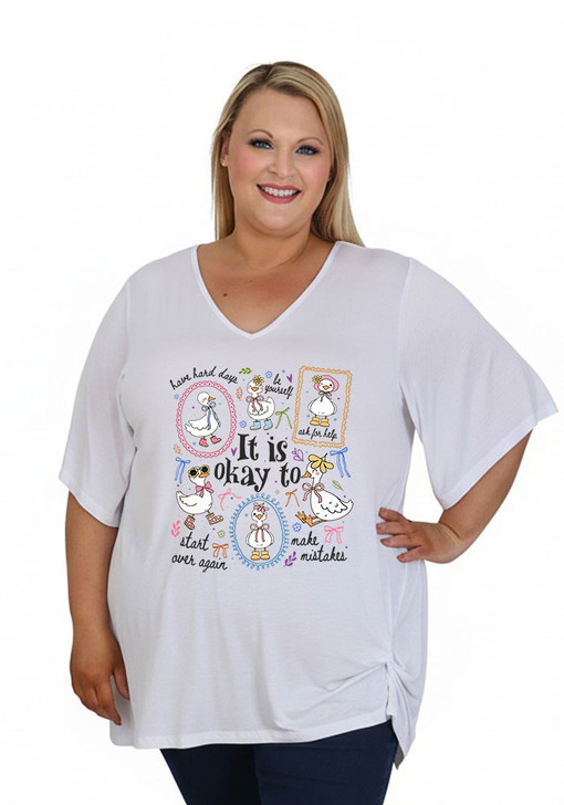 Plus Size Fun Silly Goose White Twist Side Top