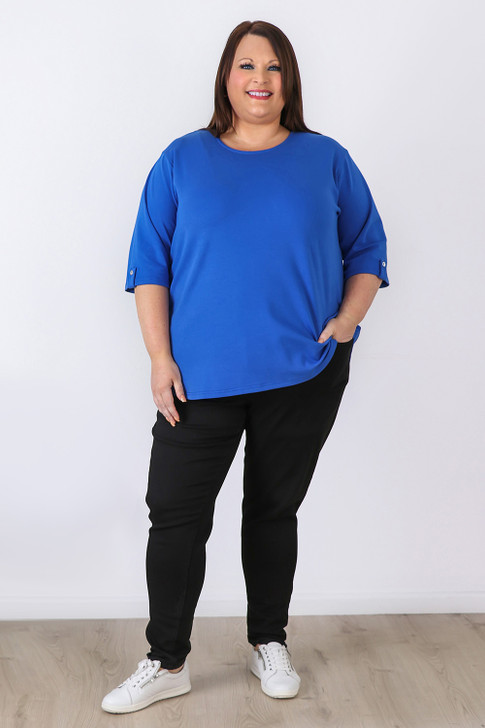 Plus Size Royal Blue Scoop Neck Cotton Stretch Top