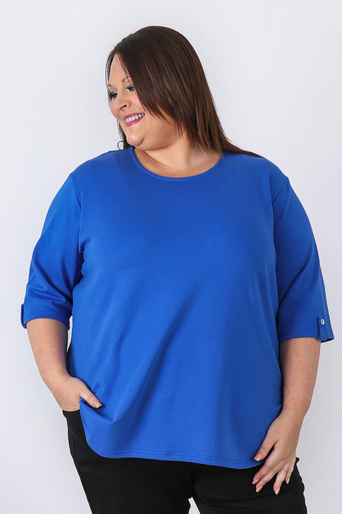 Royal Blue Elbow Sleeve Stretch Cotton Top