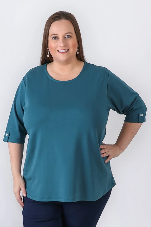 Teal Elbow Sleeve Stretch Cotton Top