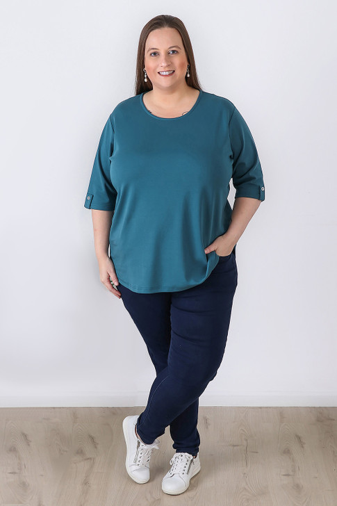 Plus Size Teal Scoop Neck Cotton Stretch Top