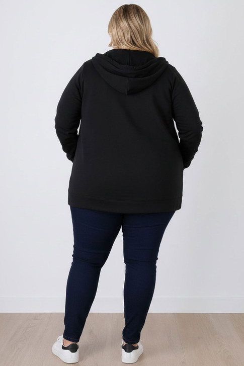 Plus Size Black Zip Front Hoodie