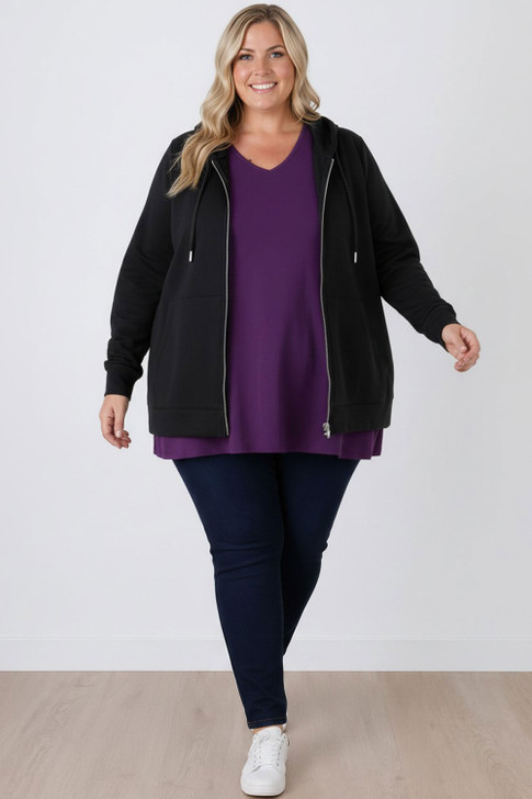 Plus Size Black Zip Front Hoodie