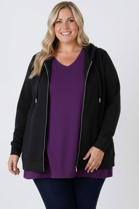 Plus Size Hoodie Black Zip Front | 18 to 32 Curvaceous