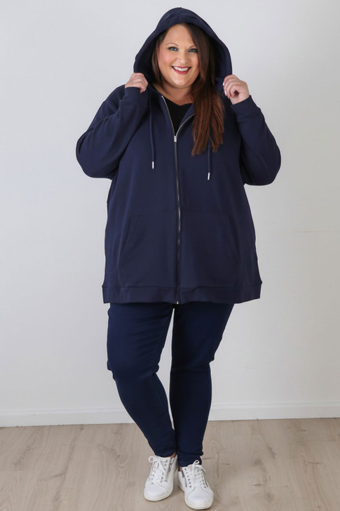 Plus Size Navy Zip Front Hoodie
