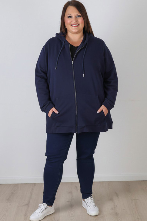 Plus Size Navy Zip Front Hoodie