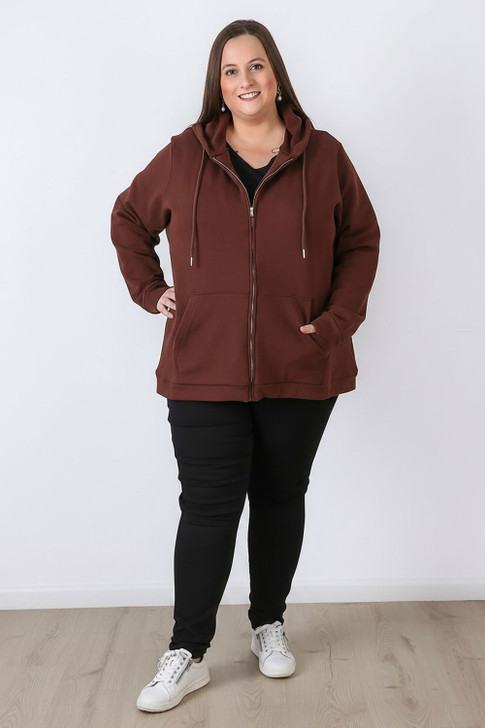 Plus Size Chocolate Zip Front Hoodie