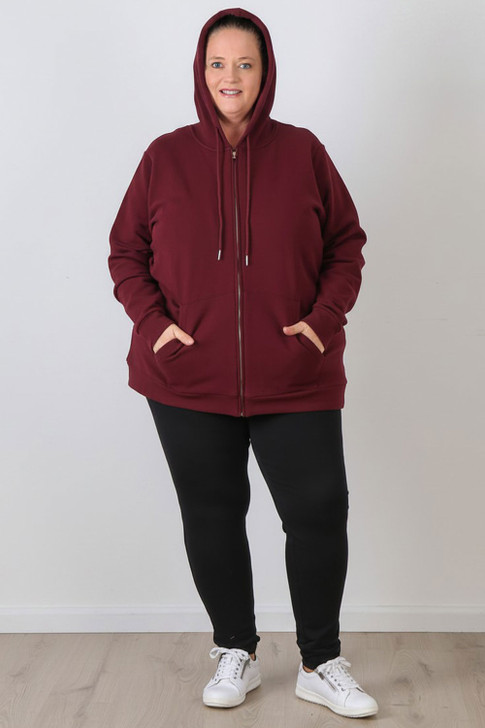 Plus Size Claret Zip Front Hoodie