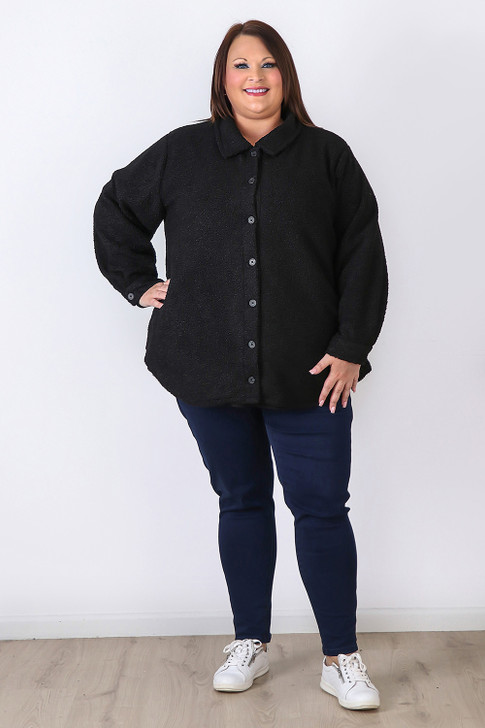 Plus Size Staple Black Cosy Button Jacket