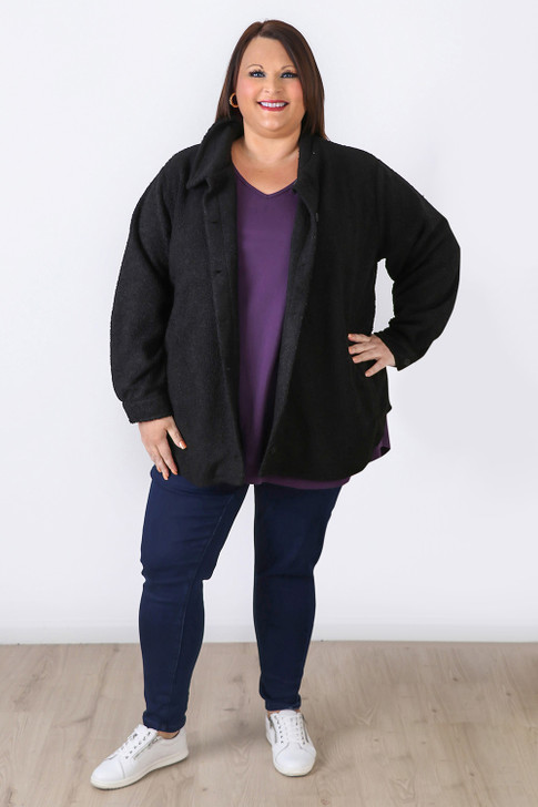 Plus Size Staple Black Cosy Button Jacket