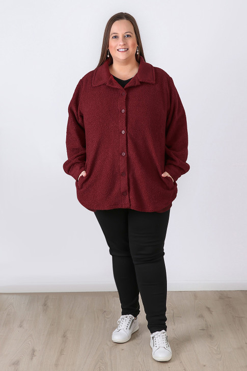 Plus Size Sangria Cosy Button Jacket 