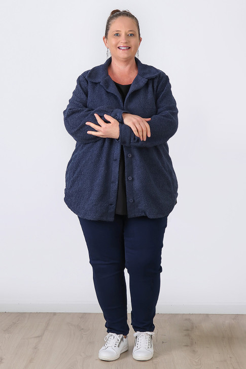 Plus Size Blue Cosy Button Jacket