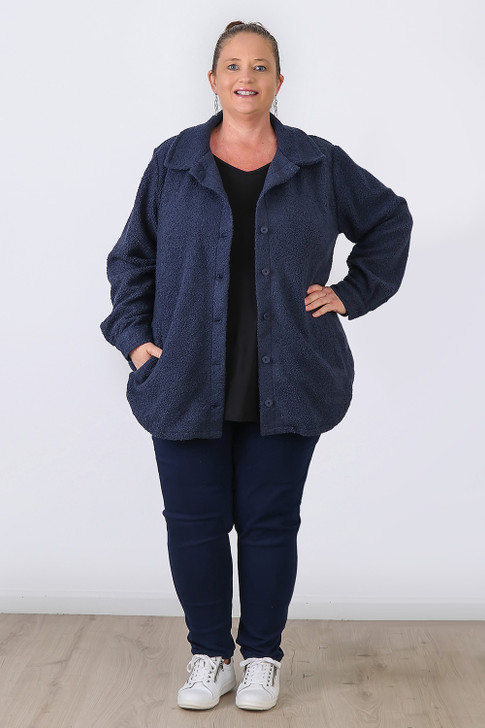 Plus Size Blue Cosy Button Jacket