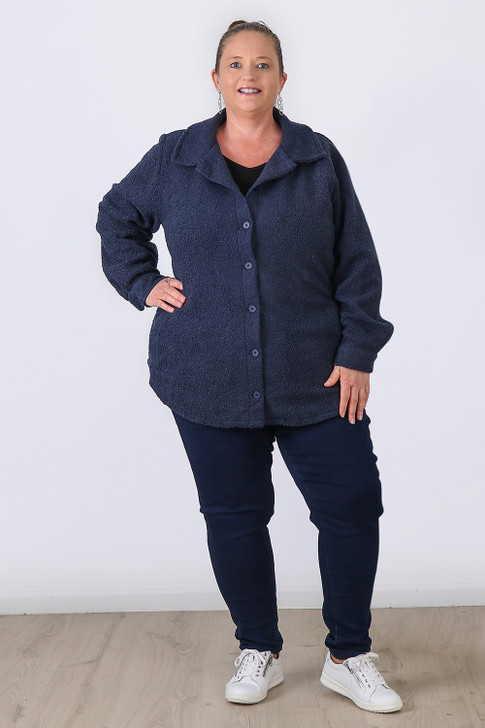 Plus Size Blue Cosy Button Jacket