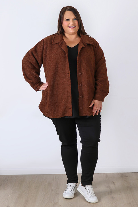 Plus Size Chocolate Cosy Button Jacket