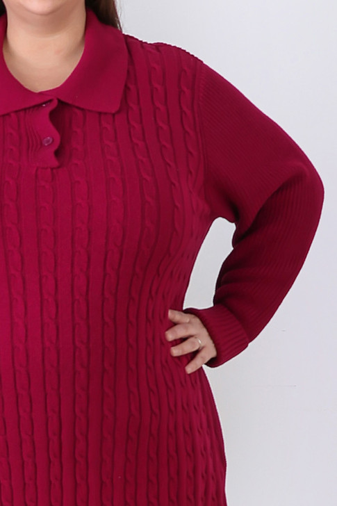 Plus Size Berry Cable Knit Button Neck Jumper