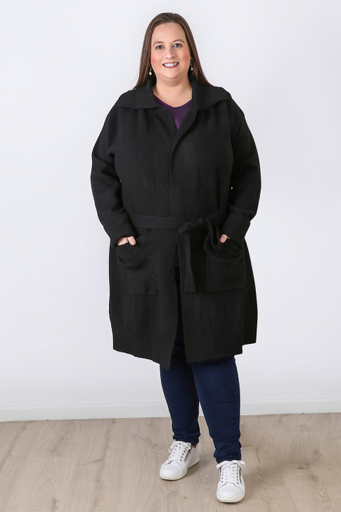 Plus Size Black Knit Wrap Cardigan 