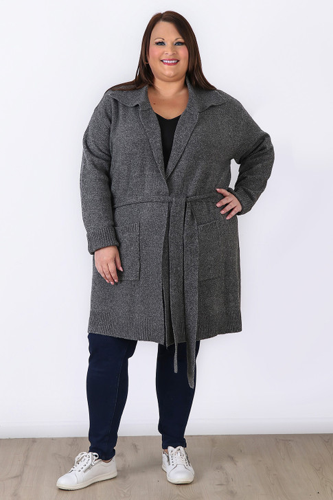 Plus Size Charcoal Knit Wrap Cardigan