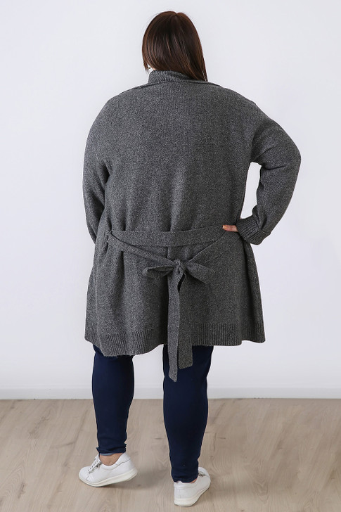 Plus Size Charcoal Knit Wrap Cardigan
