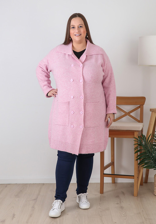 Plus Size Pink Double Breasted Knit Cardigan