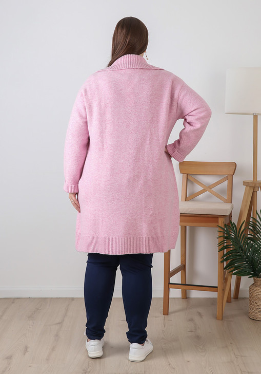Plus Size Pink Double Breasted Knit Cardigan